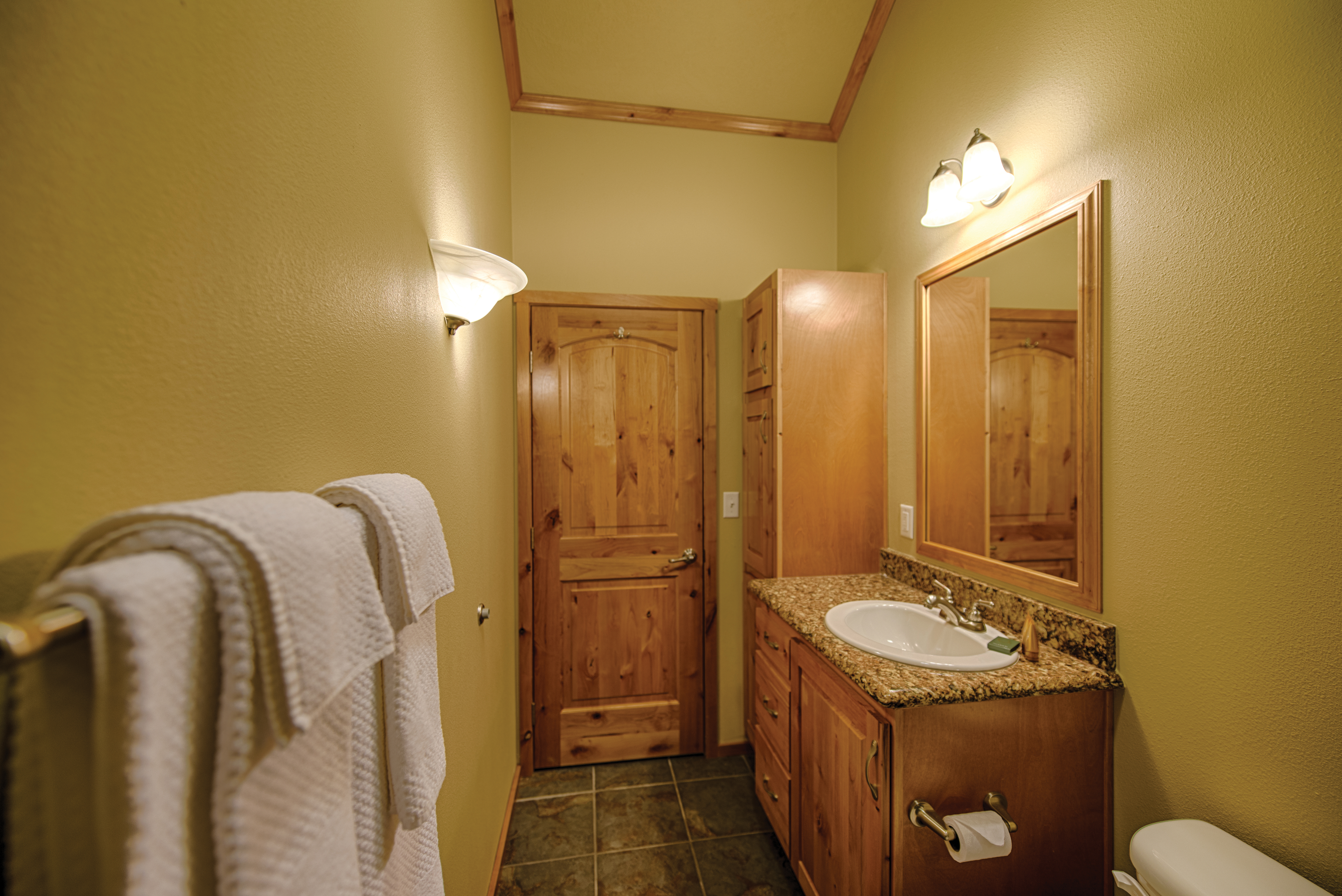 Bathroom interior view at the Explorer Cabins at Yellowstone in West Yellowstone, MT